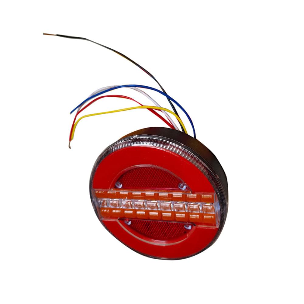 Single LED tail light with red lens, amber LED strip, and attached colored wiring