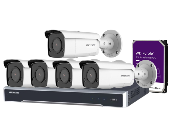 Hikvision 8-Channel CCTV Kit with 8 DS-2CD2T86G2-ISU/SL 8MP AcuSense Cameras + DS-7608NI-M2/8P 8K PoE NVR + HDD – Strobe Light, Audio Alarm, DarkFighter, IP66