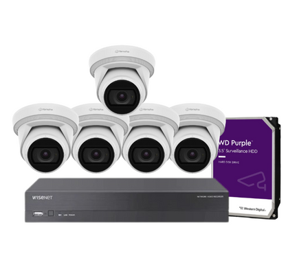 Hanwha Wisenet 5MP CCTV Kit with 8 ANE-L8082R Cameras + 8-Channel NVR CT-ARN-810S + HDD | AI-Powered IR Surveillance System