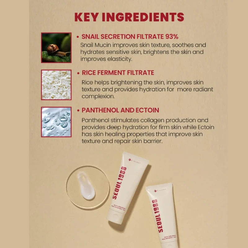 Two cream tubes and a small dollop of cream with ingredient callouts