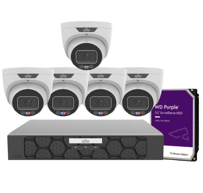 Uniview Up to 8× IPC3636SS‑ADF28KMC‑I1 6MP Triguard Cameras + NVR501‑08B‑P8‑IQ 8-Channel 4K PoE Recorder with HDD – Smart Surveillance Kit for AU/NZ