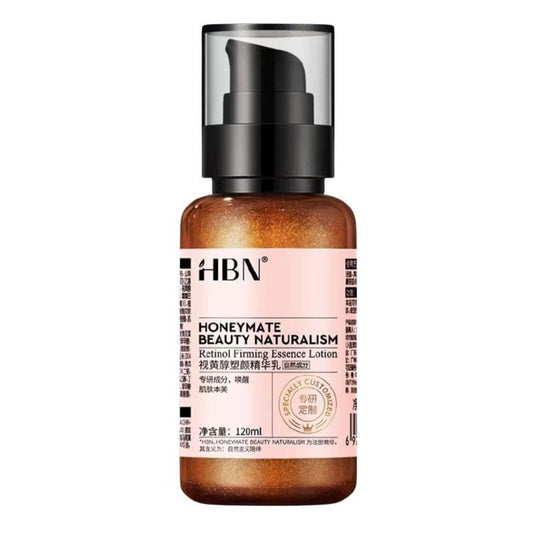 HBN retinol firming serum bottle with black pump and amber liquid, 120ml