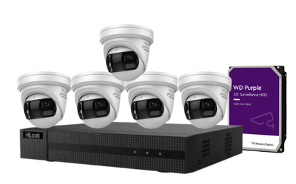 HiLook 8-Channel CCTV Kit with IPC-T289PH-MU/SL 8MP 180° Panoramic Cameras + 4K PoE NVR + HDD – Outdoor IP67 Surveillance System with Smart IR, Two-Way Audio & Active Deterrence