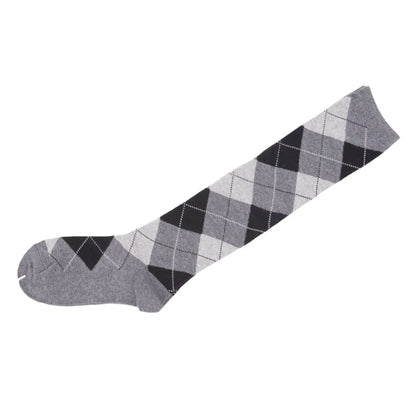 Knee High Socks Black Red Diamond Check Ladies Long Womens