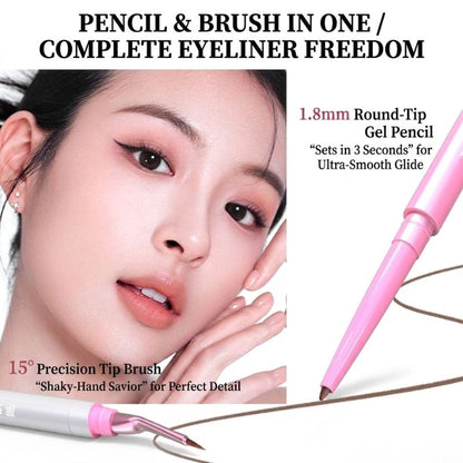 Pink dual-ended gel eyeliner pen with angled precision tip for fine cat-eye lines