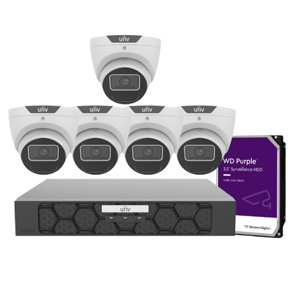 Uniview 6MP AI Turret CCTV Kit – 8× IPC3616SS‑ADF28K‑I1 AcuTrack Cameras + 8‑Channel NVR501‑08B‑P8‑IQ 4K PoE Recorder with HDD