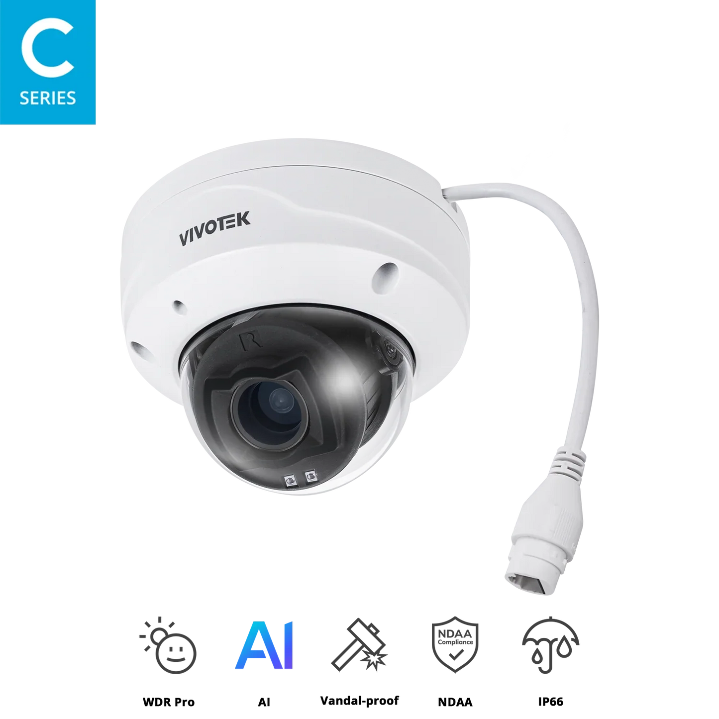VIVOTEK FD9383-HTV 5MP Fixed Dome Network Camera – Motorized Varifocal Lens, Smart VCA, WDR Pro, IP66 & IK10