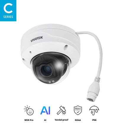 VIVOTEK FD9383-HTV 5MP Fixed Dome Network Camera – Motorized Varifocal Lens, Smart VCA, WDR Pro, IP66 & IK10