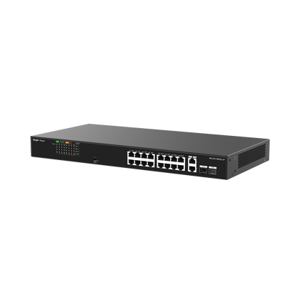RG-ES118FGS-LP 16-Port 10/100 Mbps + 2-Port Gigabit Unmanaged PoE Switch – Fanless, High-Performance, Ideal for Surveillance & Small Business Networks