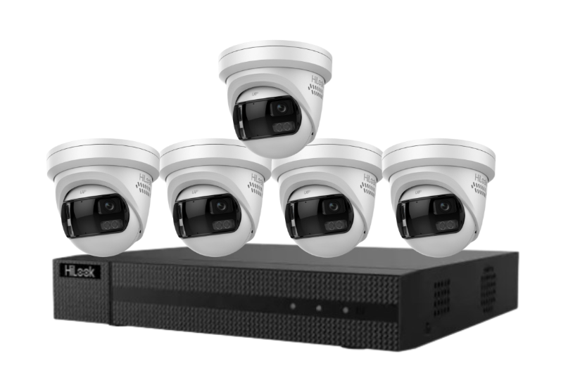 HiLook 8-Channel CCTV Kit with IPC-T289PH-MU/SL 8MP 180° Panoramic Cameras + 4K PoE NVR + HDD – Outdoor IP67 Surveillance System with Smart IR, Two-Way Audio & Active Deterrence