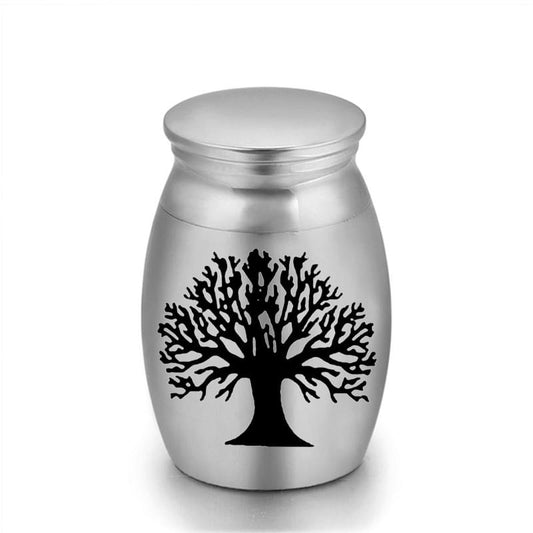 Steel mini keepsake urn with Tree of Life engraved on front