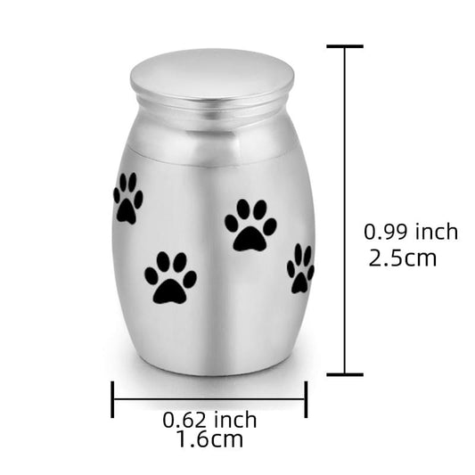 Steel mini keepsake urn with paw print engravings and rounded lid