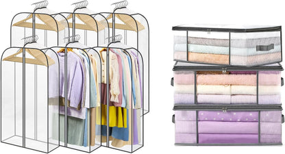6 Pack Clear Garment Bags-40'' Long, 3 Clothes Storage Bags-35L -