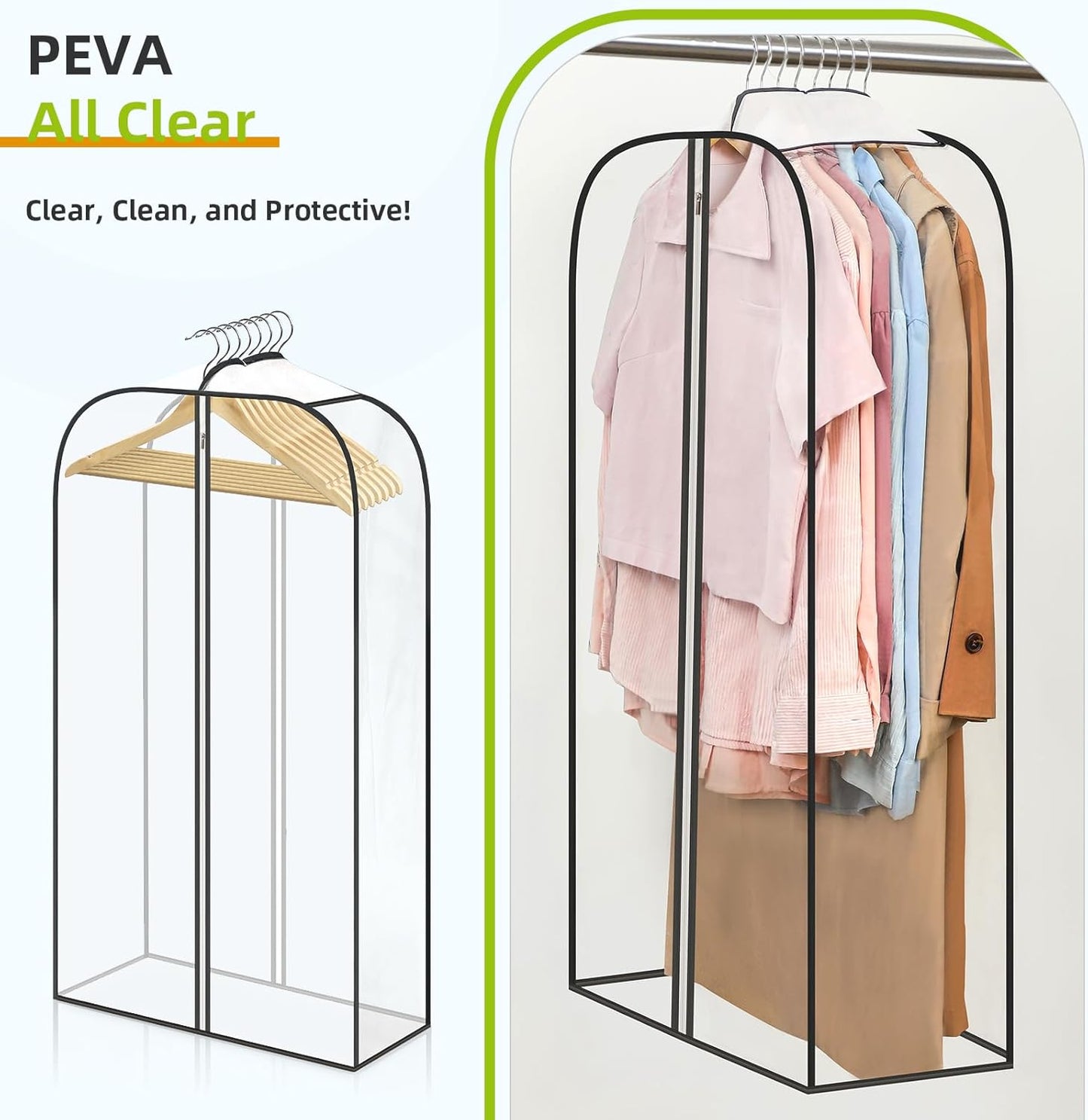 6 Pack Clear Garment Bags for Hanging Clothes with Zippers on Double Sides - 10'' Storage Coat, Dress, and Fur in Closet 40'' Long Suit 40 inch