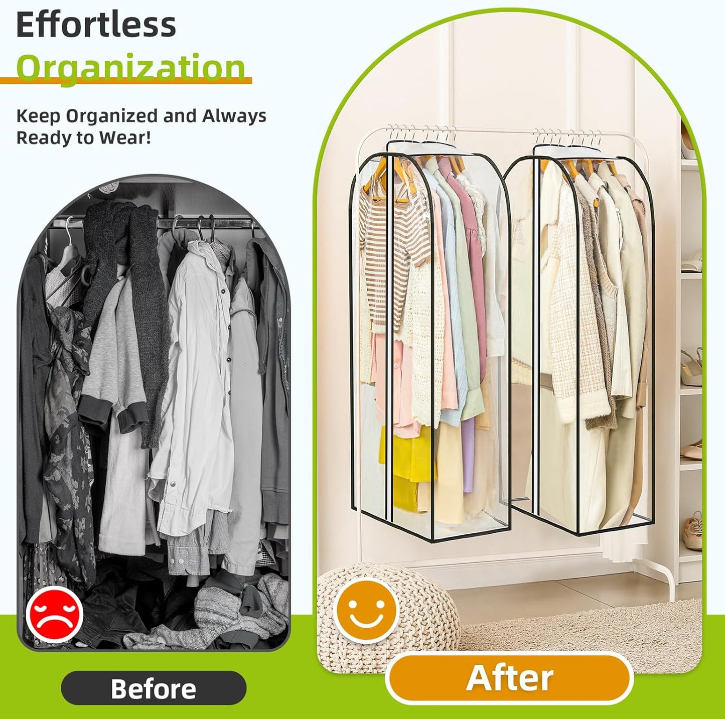 6 Pack Clear Garment Bags for Hanging Clothes with Zippers on Double Sides - 10'' Storage Coat, Dress, and Fur in Closet 40'' Long Suit 40 inch