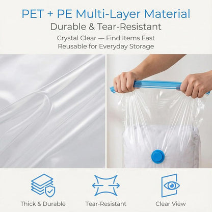 6-Pack Jumbo Vacuum Storage Bags | Space Saving Vacuum Pack Bags for Clothes & Bedding | 80% More Storage | 100cm x 70cm (39” x 28”)
