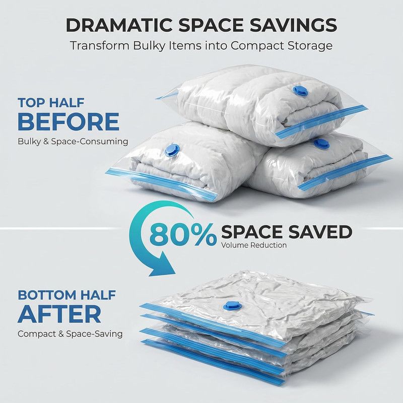 6-Pack Jumbo Vacuum Storage Bags | Space Saving Vacuum Pack Bags for Clothes & Bedding | 80% More Storage | 100cm x 70cm (39” x 28”)