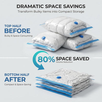 6-Pack Jumbo Vacuum Storage Bags | Space Saving Vacuum Pack Bags for Clothes & Bedding | 80% More Storage | 100cm x 70cm (39” x 28”)