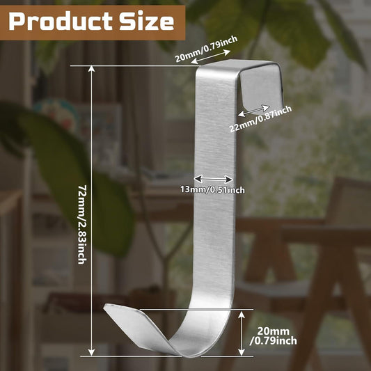 Single silver over-cabinet door hook with rounded top and outward hanging arm