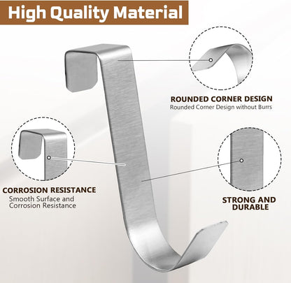 6 Pack Over The Cabinet Door Hooks Silver Towel Hook Over Bathroom Frameless Glass Door Office Kitchen Towel Coat J Hooks for Hanging
