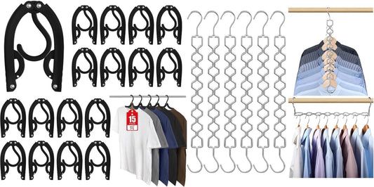 Black foldable metal coat hangers, double-hook set with circular pivot joints