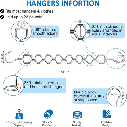 6 Pack Space Saving Hangers for Clothes, Heavy Duty 30Lbs Capacity Clothes Metal Hanger Organizer, 15 Pcs Travel Hangers Portable Foldable Travel Hanger Organizer