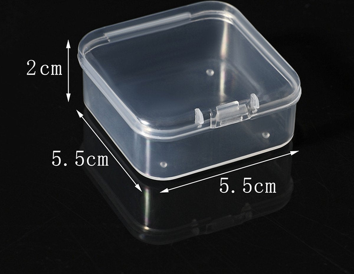 6 Pieces - Small Clear Plastic Storage Box Containers with Hinged Lids - L 5.5 x W 5.5 x H 2cm - Mini Boxes for Pills, Beads, Jewelry & Hobby Items - Stackable Mini Tubs - Transparent