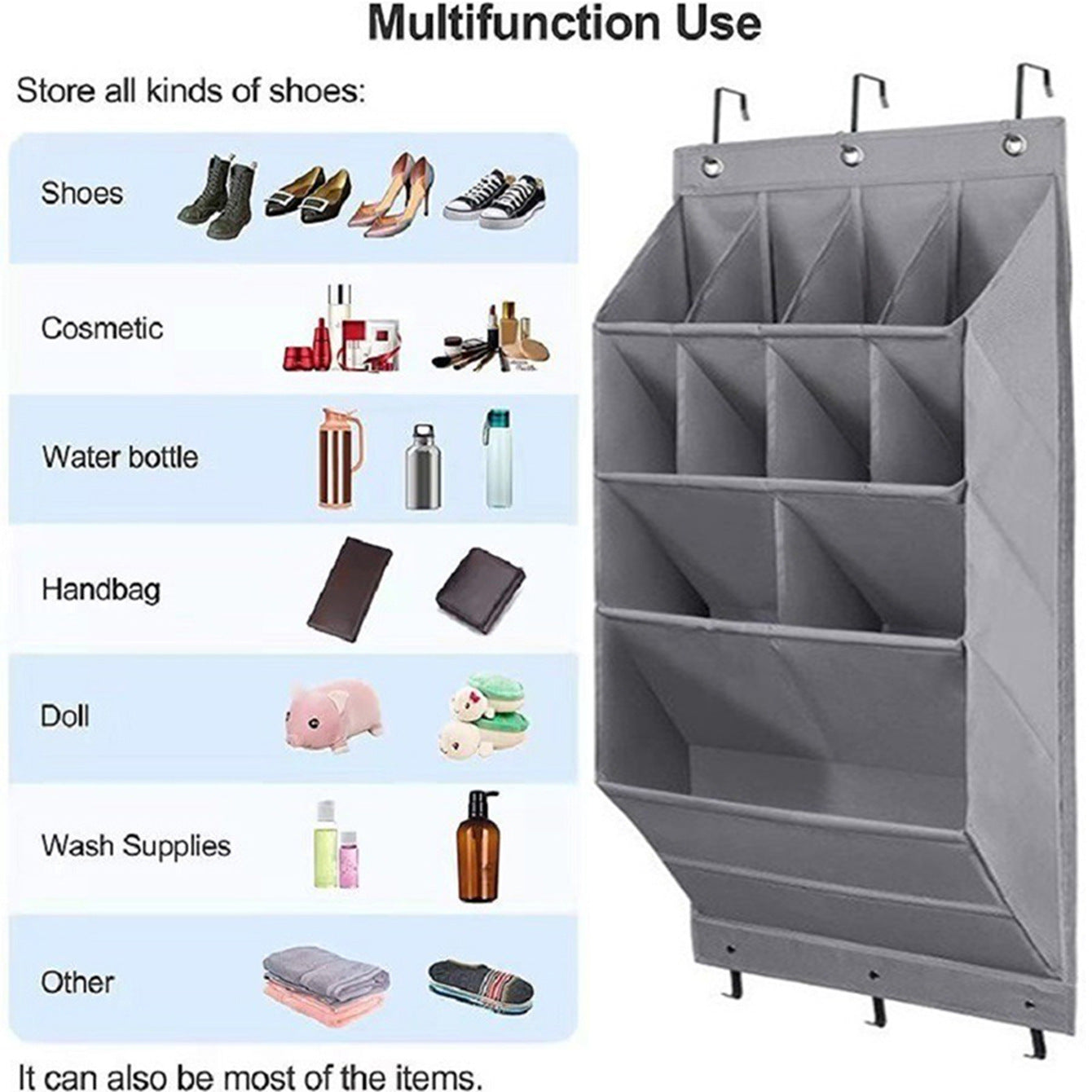 6-Tier Black Collapsible Over-the-Door Hanging Storage Bag - Space-Saving Shoes & Sundries Wall Holder with Hooks