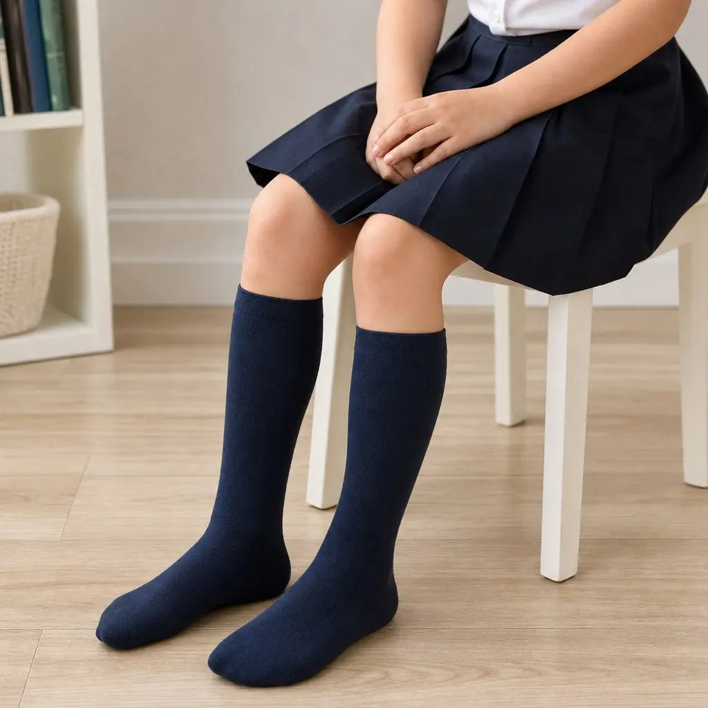 6 Pairs Girls School Knee High Cotton Socks Plain Socks 5-8 9-12 13-3