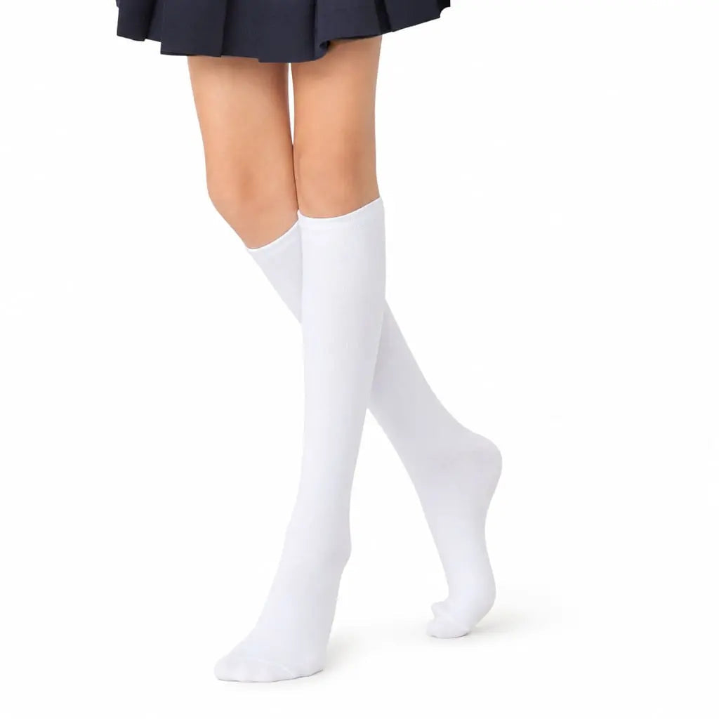 6 Pairs Girls White School Knee High Socks