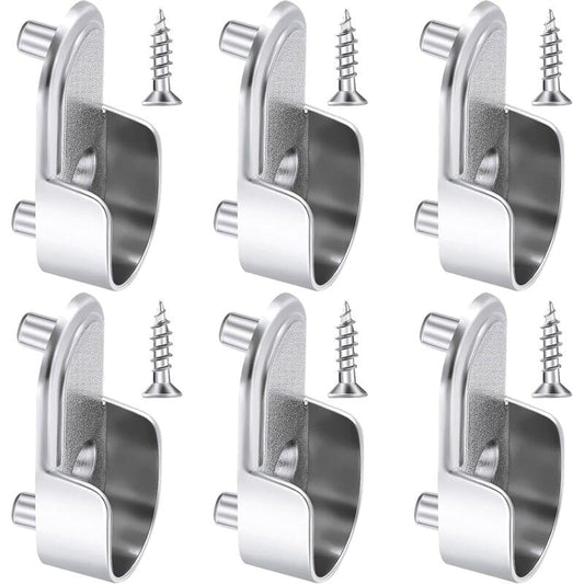 Set of oval wardrobe rail end brackets, nickel-plated flange holders with mounting screws