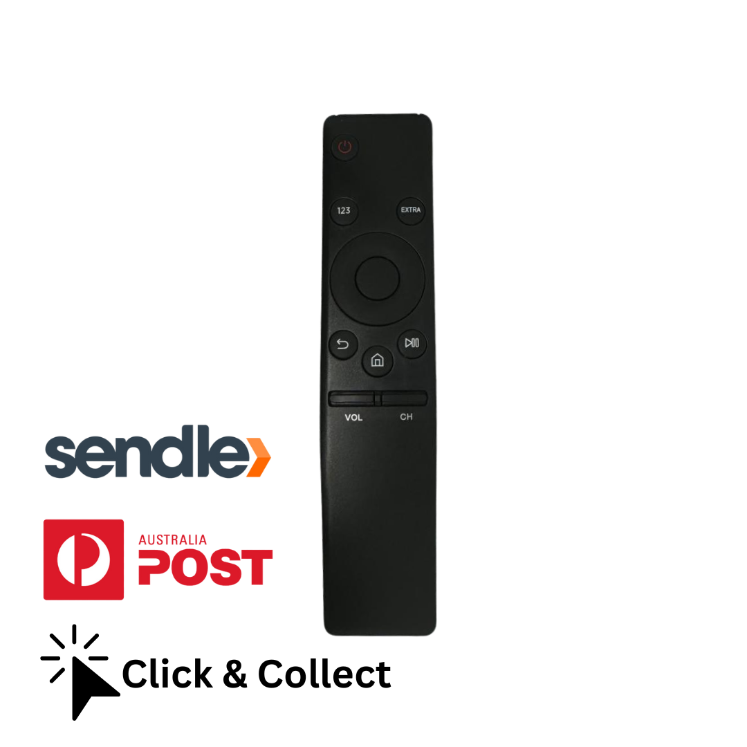 Samsung universal TV remote control, black with circular navigation and power button