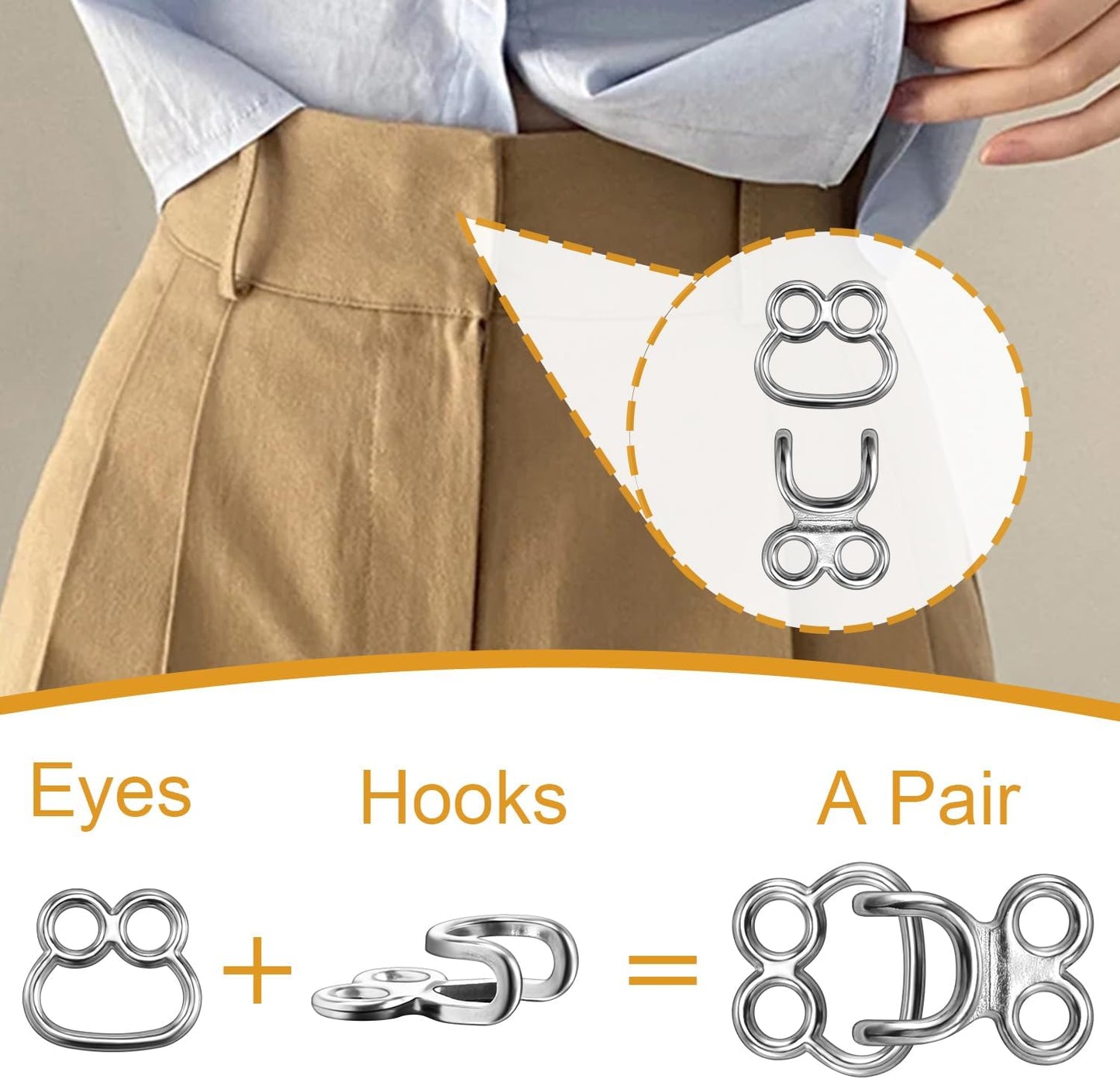 60 Set Hooks and Eyes for Sewing, Clothing Hook Replacement Clasps, Hook and Eye Closures for Fur Coats Jackets Trousers Underwear Sewing DIY Craft