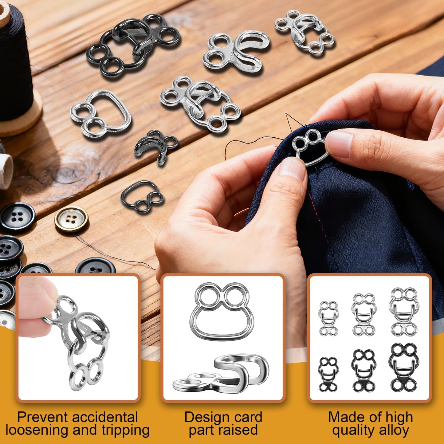 60 Set Hooks and Eyes for Sewing, Clothing Hook Replacement Clasps, Hook and Eye Closures for Fur Coats Jackets Trousers Underwear Sewing DIY Craft