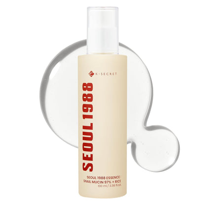 Hydrating facial essence bottle with pump and cream-colored liquid