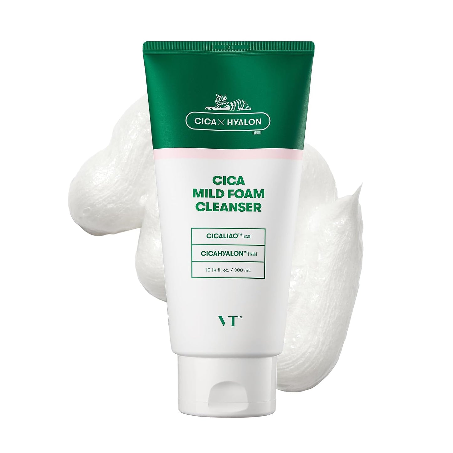 VT Cica Mild Foam Cleanser tube, green top and white label, 300 ml size