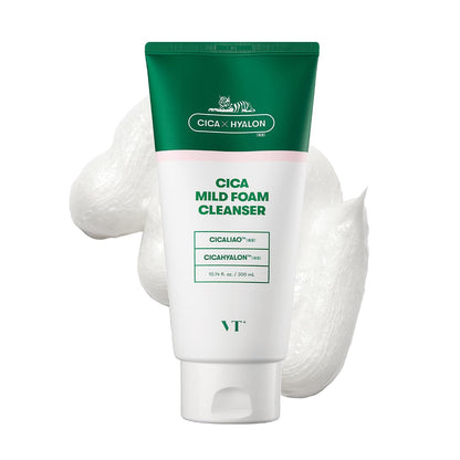 VT Cica Mild Foam Cleanser tube, green top and white label, 300 ml size