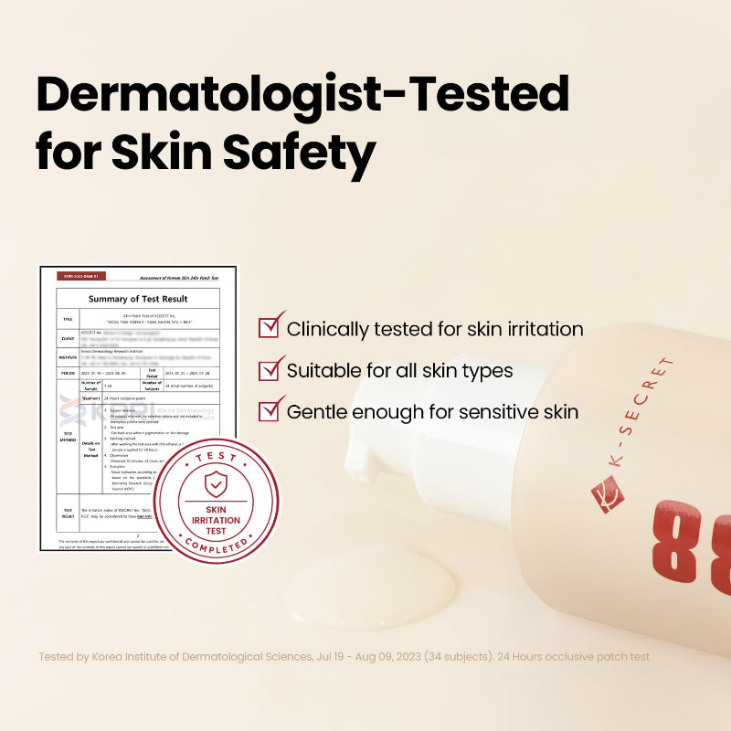 Facial essence dermatologist-tested graphic with droplet