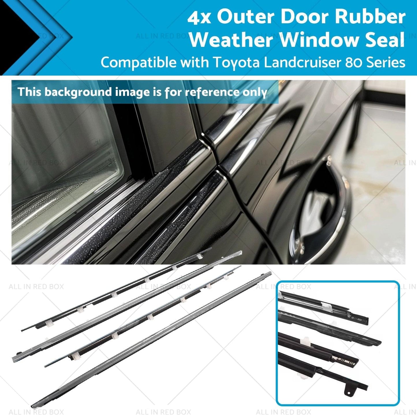 Black rubber weather window seal strips installed along car door window edge