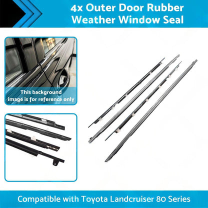 Four-piece black rubber weather window seal set with lengthwise mounting clips