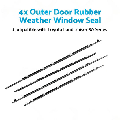 Four black long rubber weather window seals with raised mounting tabs