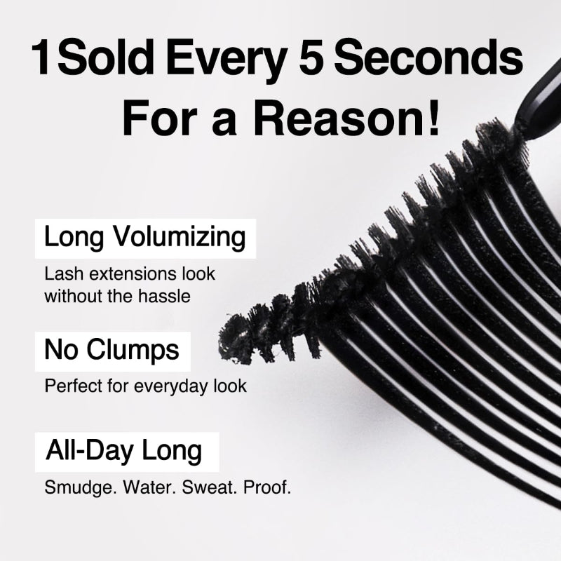 Mascara wand with thick bristles spreading long, volumized lashes