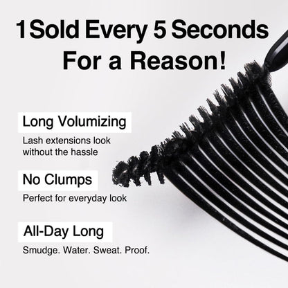Mascara wand with thick bristles spreading long, volumized lashes