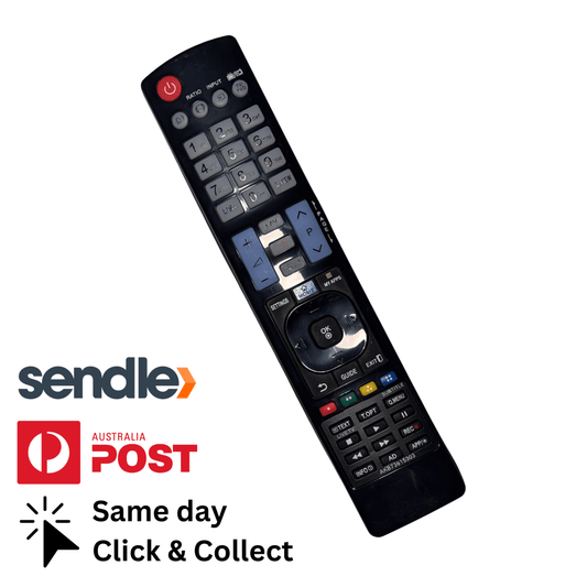 LG TV remote control with numbered keypad and navigation buttons