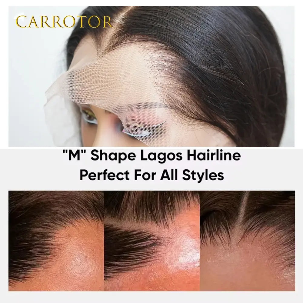 M-shaped lace frontal wig with preplucked hairline for natural styling