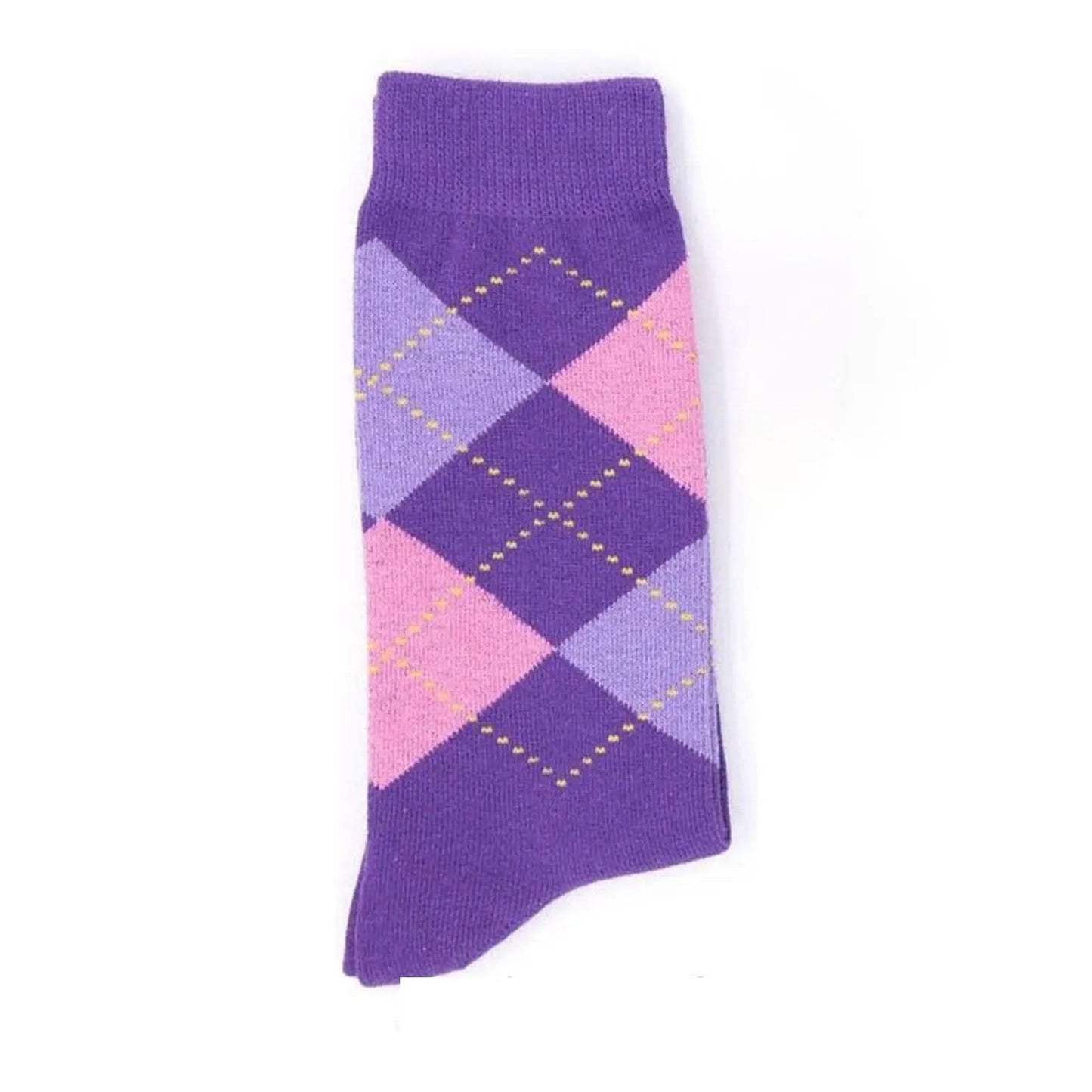Premium Argyle Pattern Diamond 4 Pairs Crew Cotton Socks Gift Pack