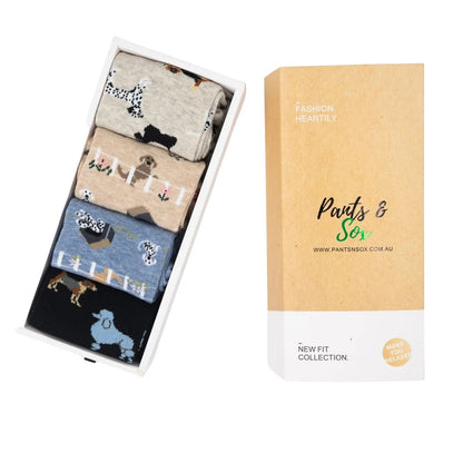 Novelty Crew Puppy Cotton Socks 4 Pairs Gift Box
