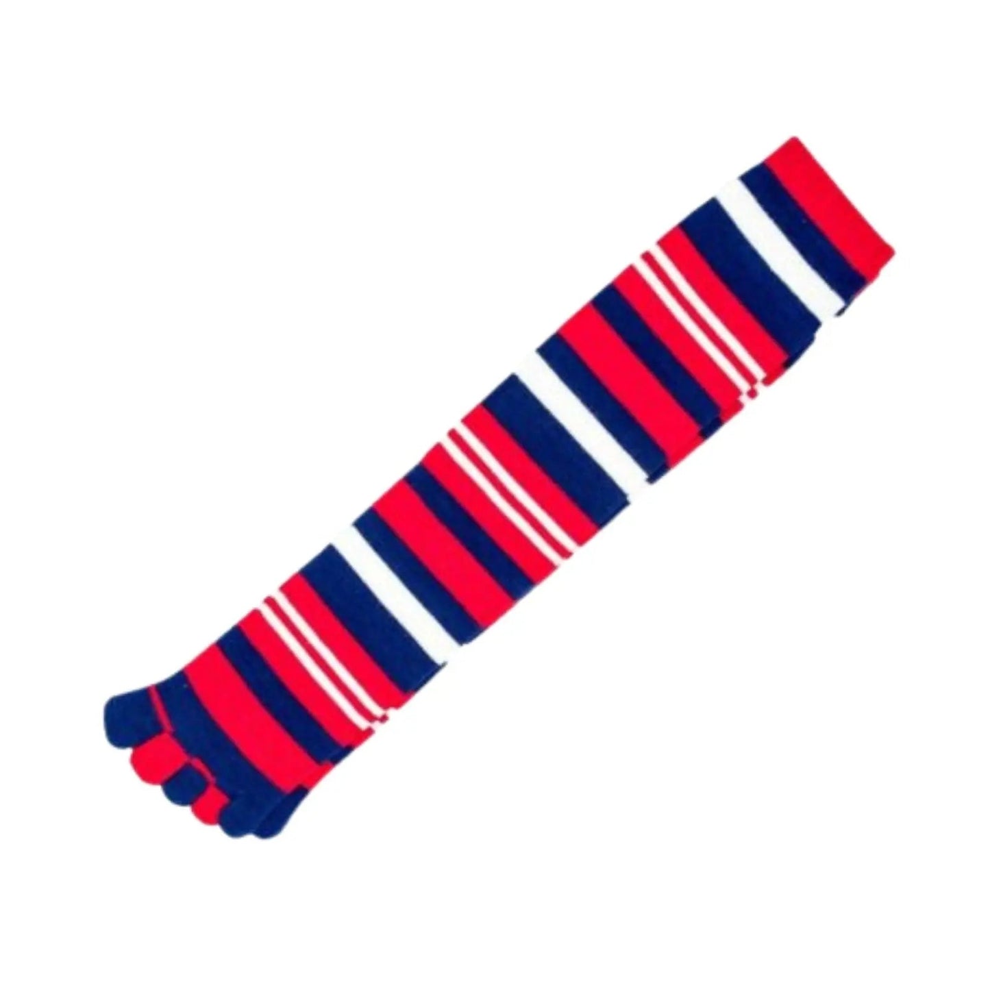 Women Knee High Striped Toe Socks Navy Blue White Red
