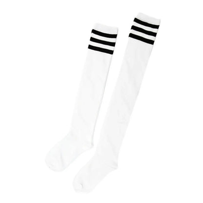 Womens Striped Top Black White Cotton Knee High Socks Over the Knee Thigh High