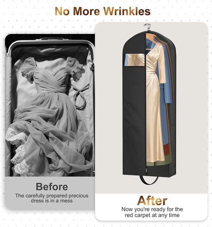 65" Long Garment Bags for Travel for Women 4" Gusseted Dress Bags for Gowns Waterproof Dress Protector Bag for Closet Storage Clothing Covers for Hanging Clothes Wedding Dresses Storage
